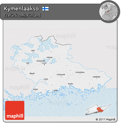 Silver Style 3D Map of Kymenlaakso, single color outside