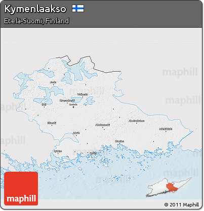 Silver Style 3D Map of Kymenlaakso, single color outside