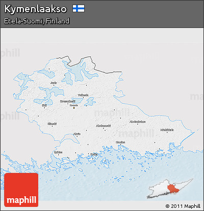 Silver Style 3D Map of Kymenlaakso, single color outside