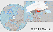 Gray Location Map of Kymenlaakso, highlighted country, highlighted parent region, hill shading