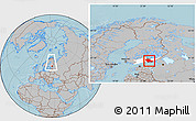 Gray Location Map of Kymenlaakso, highlighted parent region, within the entire country, hill shading