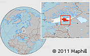 Gray Location Map of Kymenlaakso, highlighted parent region, hill shading