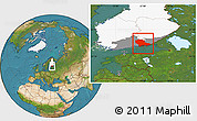 Satellite Location Map of Kymenlaakso, highlighted country, highlighted parent region