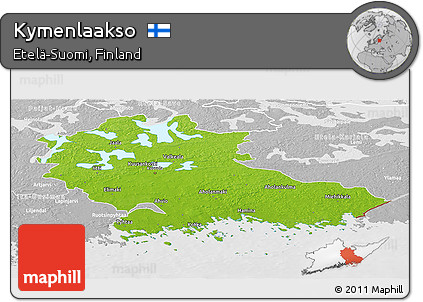 Physical Panoramic Map of Kymenlaakso, lighten, desaturated