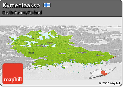 Physical Panoramic Map of Kymenlaakso, lighten, desaturated
