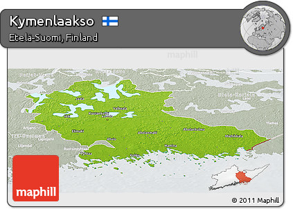 Physical Panoramic Map of Kymenlaakso, lighten, semi-desaturated