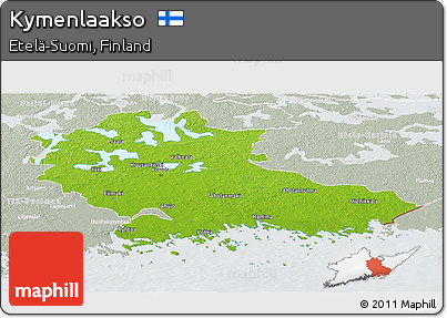 Physical Panoramic Map of Kymenlaakso, lighten, semi-desaturated