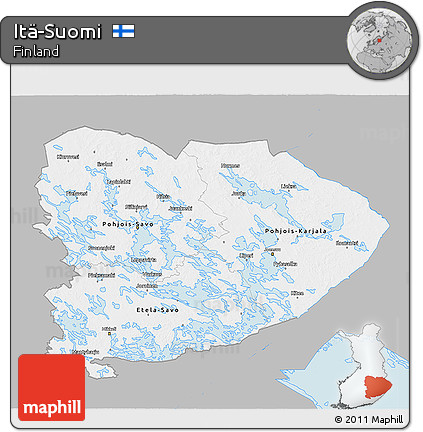 Gray 3D Map of Itä-Suomi, single color outside