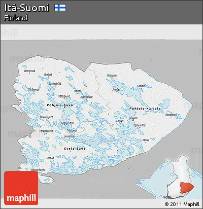 Gray 3D Map of Itä-Suomi, single color outside