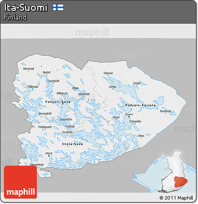 Gray 3D Map of Itä-Suomi, single color outside