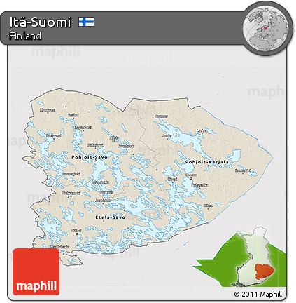 Shaded Relief 3D Map of Itä-Suomi, single color outside