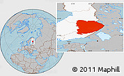 Gray Location Map of Itä-Suomi, highlighted country, hill shading