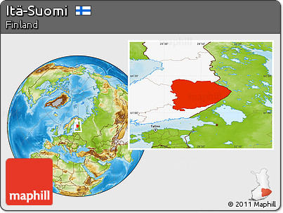 Physical Location Map of Itä-Suomi, highlighted country
