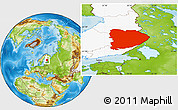 Physical Location Map of Itä-Suomi, highlighted country