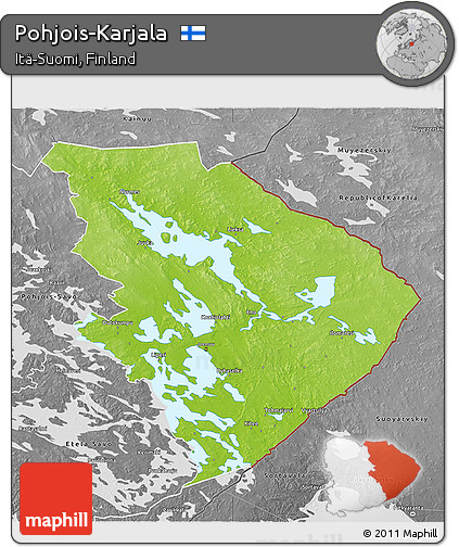 Physical 3D Map of Pohjois-Karjala, desaturated
