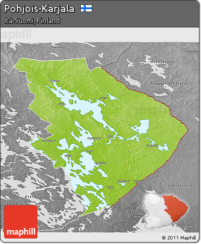 Physical 3D Map of Pohjois-Karjala, desaturated