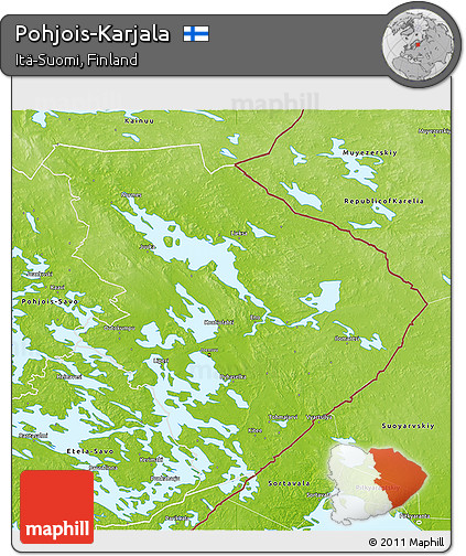 Physical 3D Map of Pohjois-Karjala