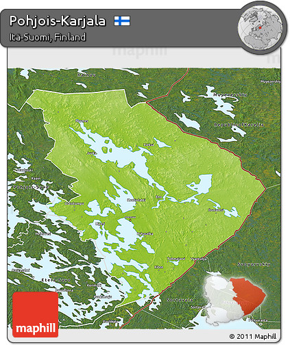 Physical 3D Map of Pohjois-Karjala, satellite outside