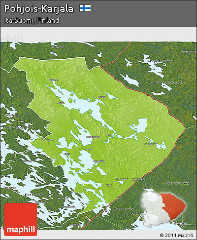 Physical 3D Map of Pohjois-Karjala, satellite outside
