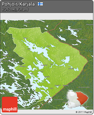 Physical 3D Map of Pohjois-Karjala, satellite outside