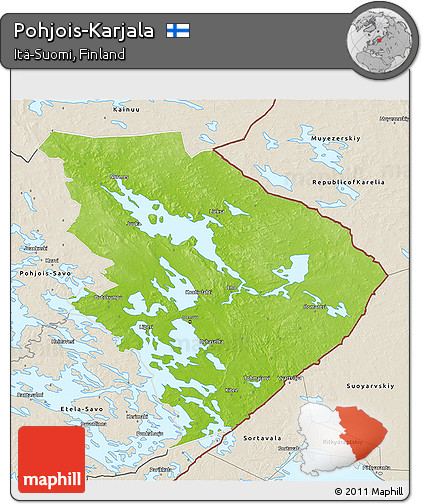 Physical 3D Map of Pohjois-Karjala, shaded relief outside