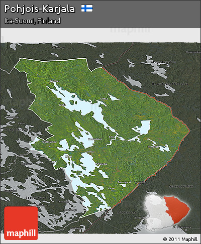 Satellite 3D Map of Pohjois-Karjala, darken, semi-desaturated