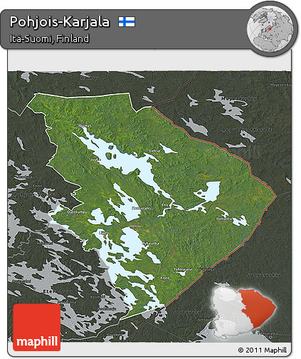 Satellite 3D Map of Pohjois-Karjala, darken, semi-desaturated
