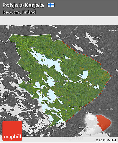 Satellite 3D Map of Pohjois-Karjala, desaturated
