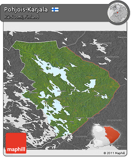 Satellite 3D Map of Pohjois-Karjala, desaturated