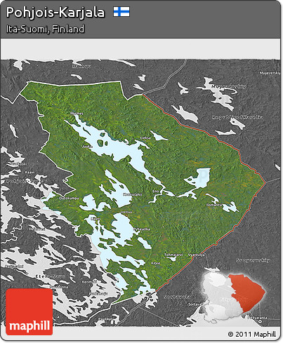 Satellite 3D Map of Pohjois-Karjala, desaturated
