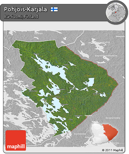 Satellite 3D Map of Pohjois-Karjala, lighten, desaturated