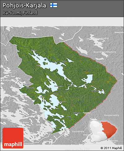 Satellite 3D Map of Pohjois-Karjala, lighten, desaturated