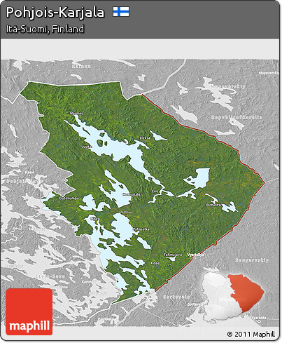 Satellite 3D Map of Pohjois-Karjala, lighten, desaturated