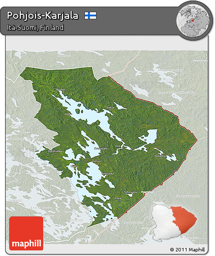 Satellite 3D Map of Pohjois-Karjala, lighten