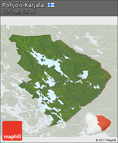 Satellite 3D Map of Pohjois-Karjala, lighten