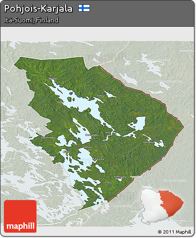 Satellite 3D Map of Pohjois-Karjala, lighten