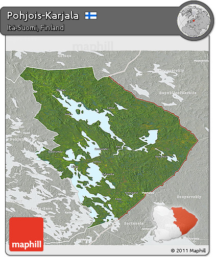 Satellite 3D Map of Pohjois-Karjala, lighten, semi-desaturated