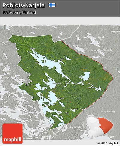 Satellite 3D Map of Pohjois-Karjala, lighten, semi-desaturated