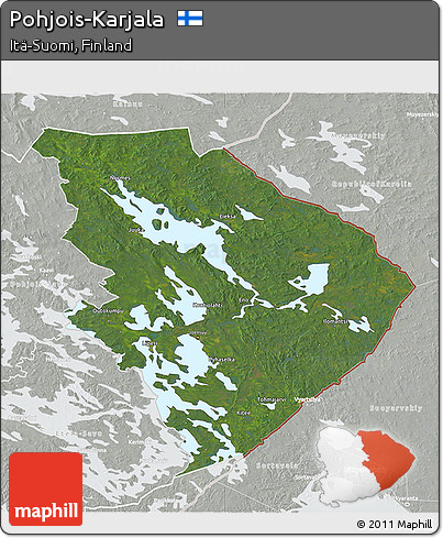 Satellite 3D Map of Pohjois-Karjala, lighten, semi-desaturated