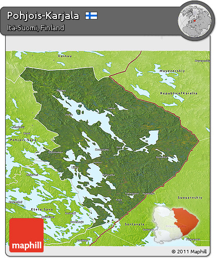 Satellite 3D Map of Pohjois-Karjala, physical outside