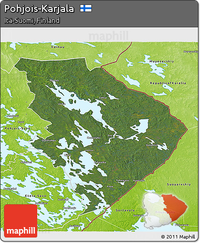 Satellite 3D Map of Pohjois-Karjala, physical outside