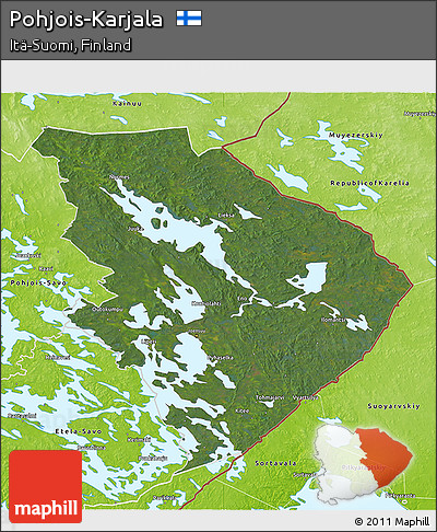 Satellite 3D Map of Pohjois-Karjala, physical outside