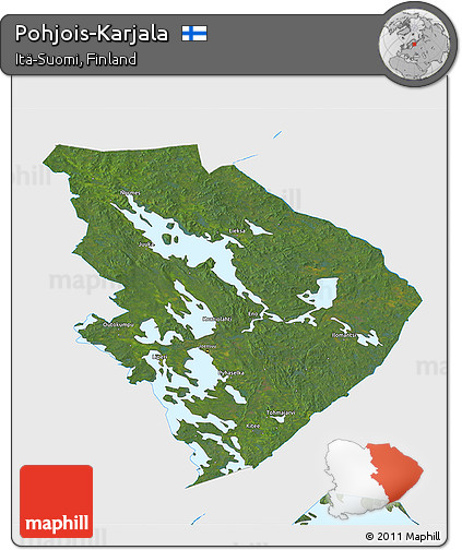Satellite 3D Map of Pohjois-Karjala, single color outside