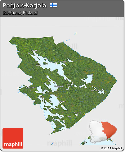 Satellite 3D Map of Pohjois-Karjala, single color outside