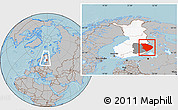 Gray Location Map of Pohjois-Karjala, highlighted country, highlighted parent region, within the entire country, hill shading