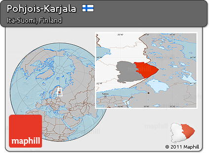 Gray Location Map of Pohjois-Karjala, highlighted country, highlighted parent region, hill shading