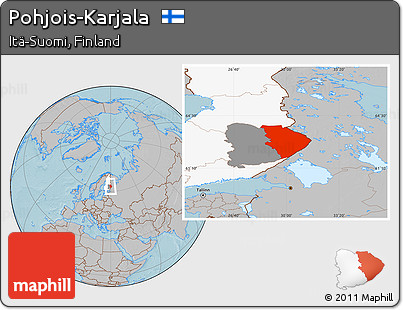 Gray Location Map of Pohjois-Karjala, highlighted country, highlighted parent region, hill shading