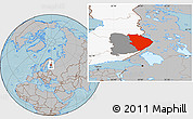 Gray Location Map of Pohjois-Karjala, highlighted country, highlighted parent region, hill shading