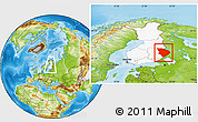 Physical Location Map of Pohjois-Karjala, highlighted country, within the entire country