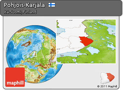 Physical Location Map of Pohjois-Karjala, highlighted country